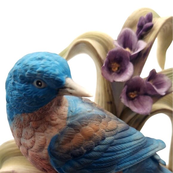 Andrea By Sadek Porcelain Bluebird Figurine Floral Avian Bird Sculpture Japan - Picture 8 of 8